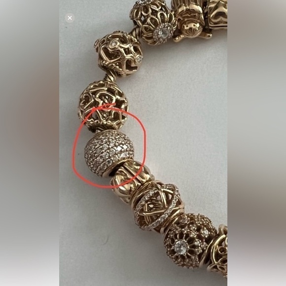 New Pandora 14k Yellow Gold CZ Pave Ball Charm - Picture 3 of 3